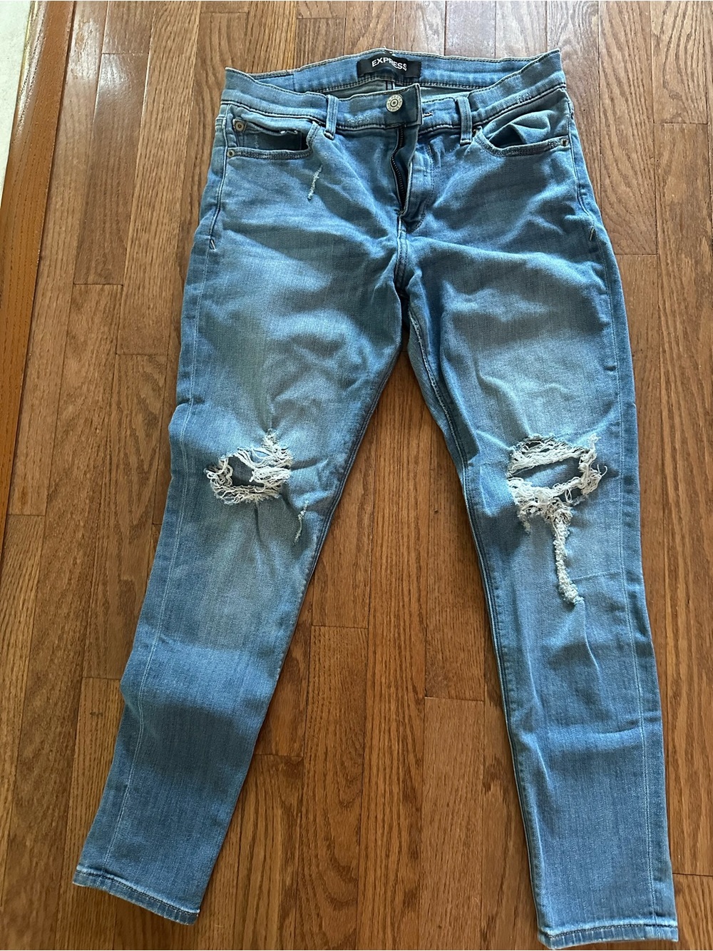 Express Light Blue Ripped Skinny Jeans